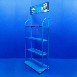 Торговый стеллаж для автомасел на 4 полки с рекламной панелью, синий