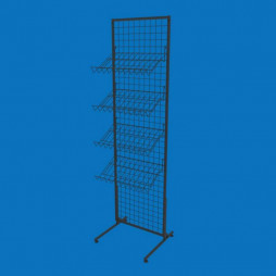 Торгова сітка-стійка 50х180 на 4 похилі кошики, кут нахилу 30 градусів, чорна