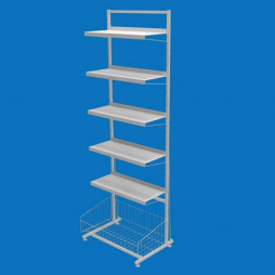 Стелаж торговий з листовими полицями 5 шт. і кошик накопичувальний